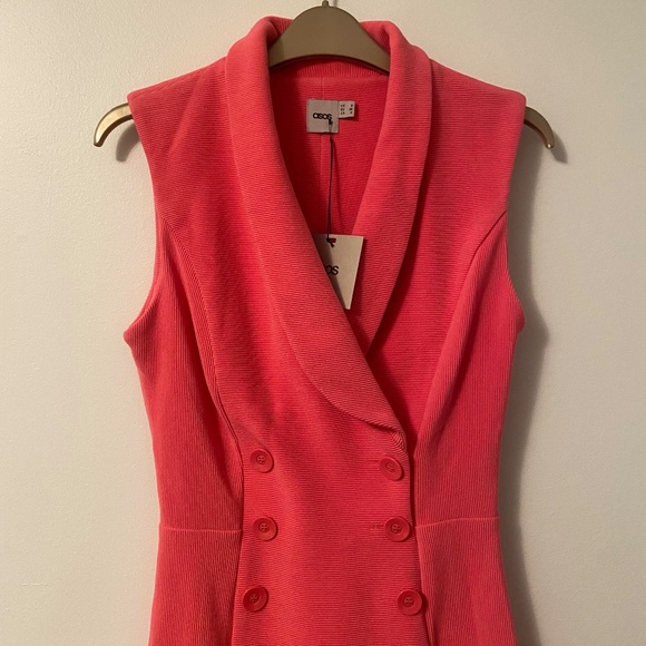 ASOS HOT PINK DOUBLE BREASTED BUTTON GRAD DRESS COLLAR COCKTAIL CHIC MIDI SHOWER - Picture 3 of 8